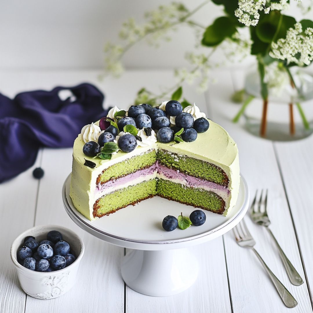 Cake Vegan Thé Matcha et Myrtilles Image