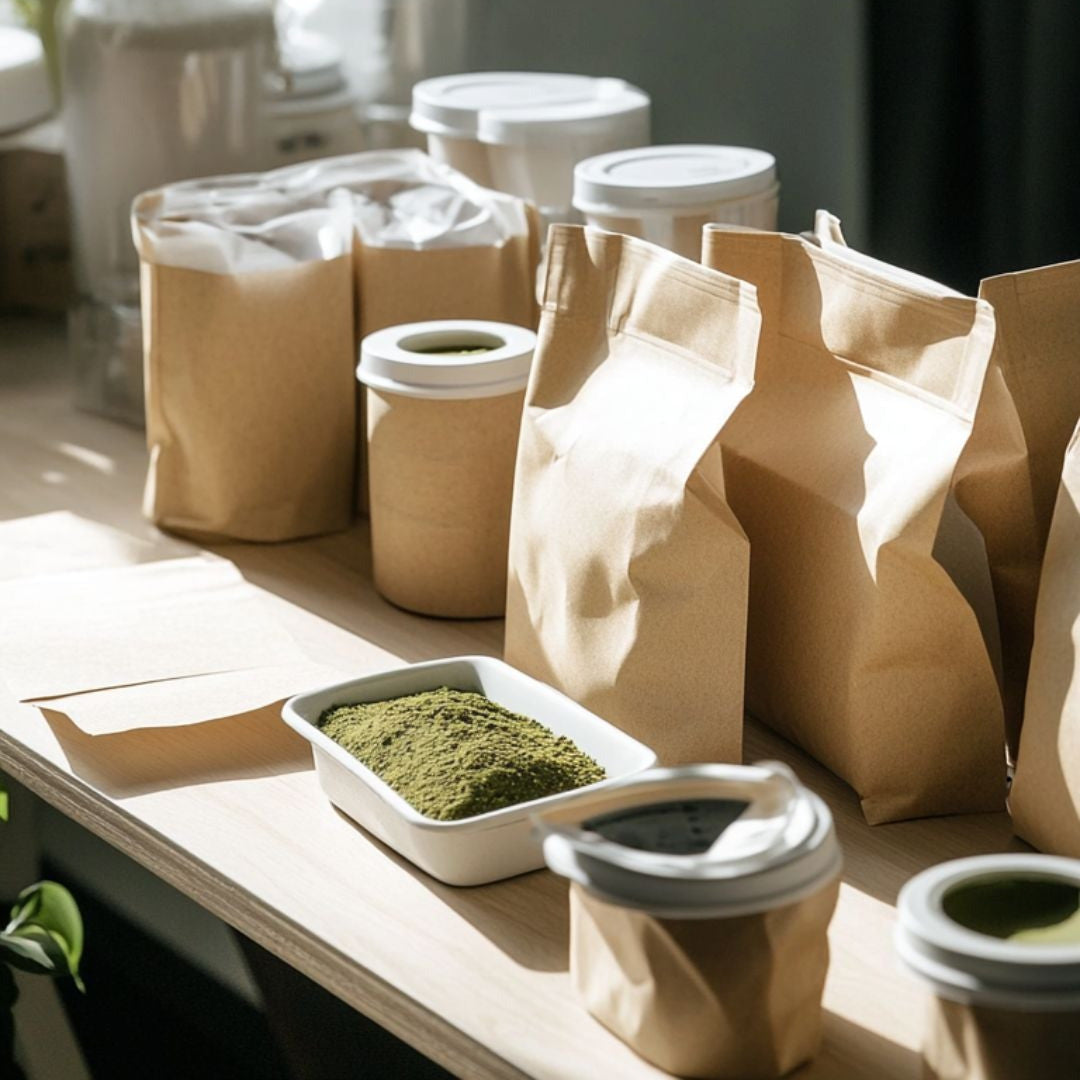 White label matcha pouch with a trade customer’s label